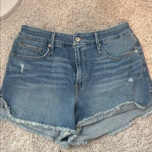 Good American Blue Jean Shorts Distressed High-Waisted